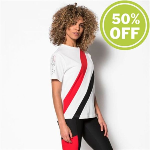 Fila Victory Tee Modern Women's T-Shirts - White Red/Black Stripes,NZ 91-69185